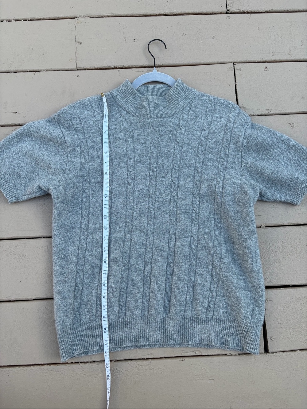 Vintage Grey Cable Knit Mock Neck Short Sleeve Sweater - Picture 4 of 6